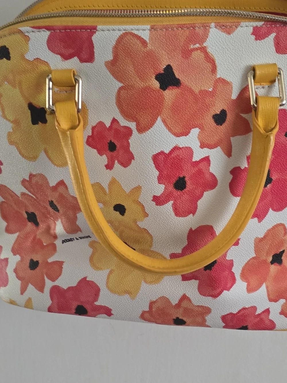 Dooney & Bourke Yellow Floral Dome Satchel with Red and Orange Blooms